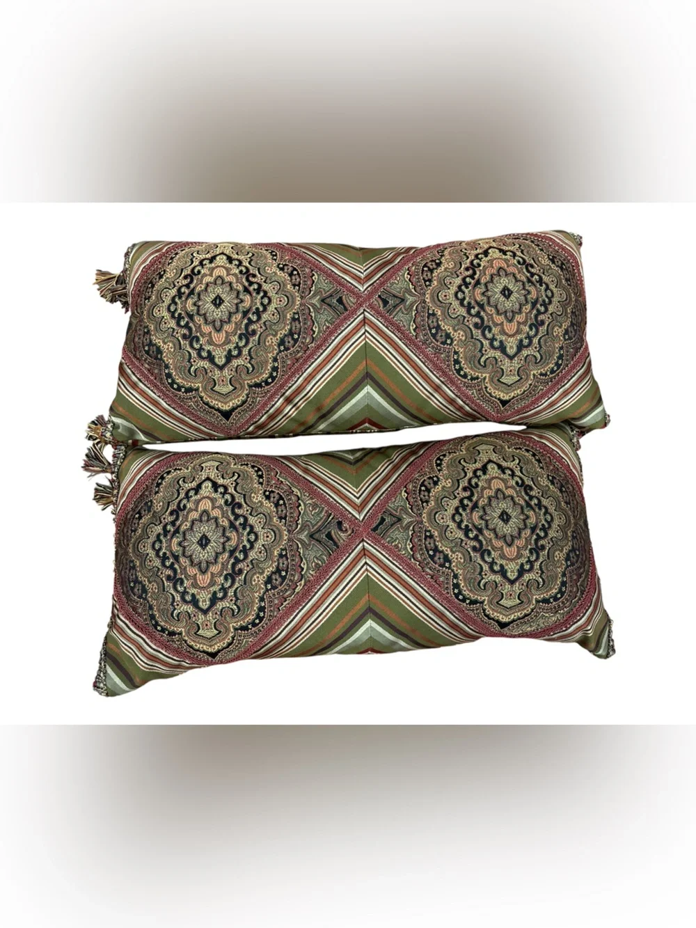 Decorative Paisley Medallion Throw Pillows - Green & Rust